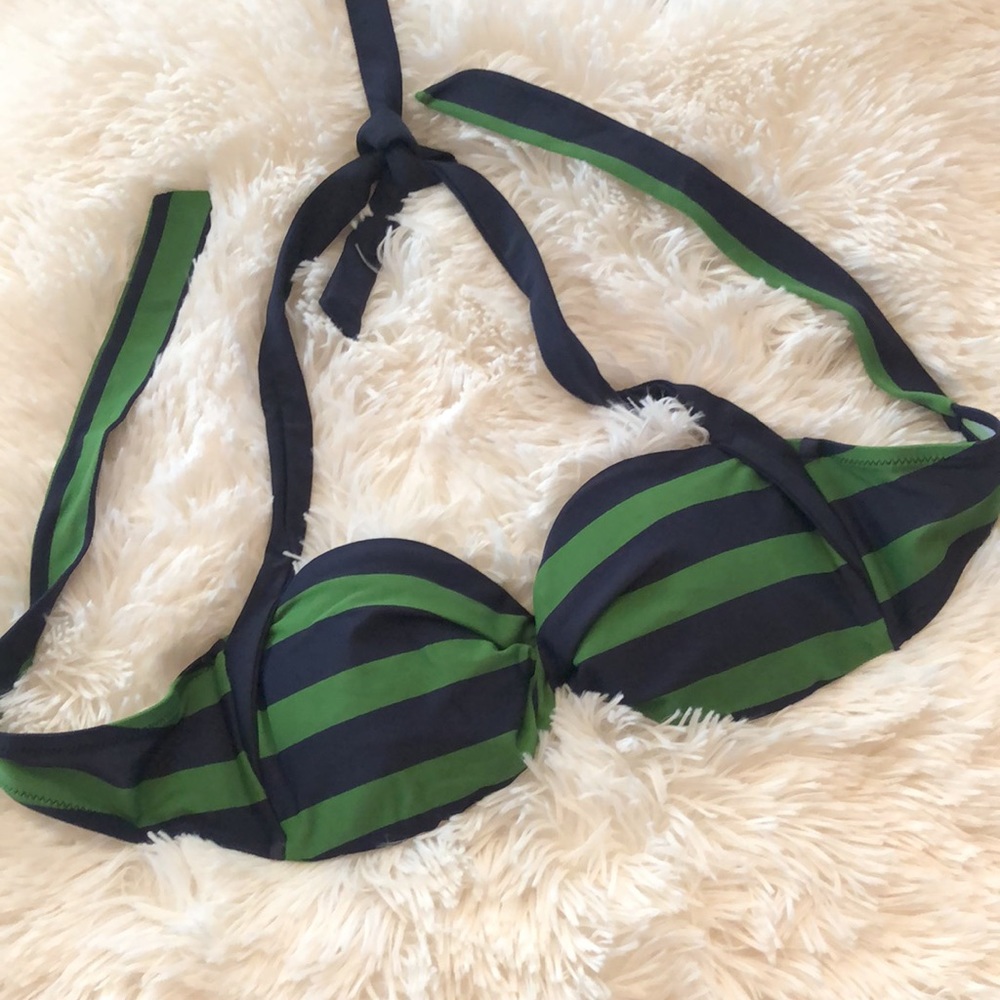 American Eagle Blue Green Stripe Twist Front Halter Top Swim Bikini Size Small - Picture 6 of 14